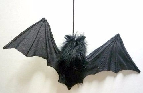 30cm black hanging bat decoration, perfect for Halloween and gothic-themed decor, adds spooky charm to any space.
