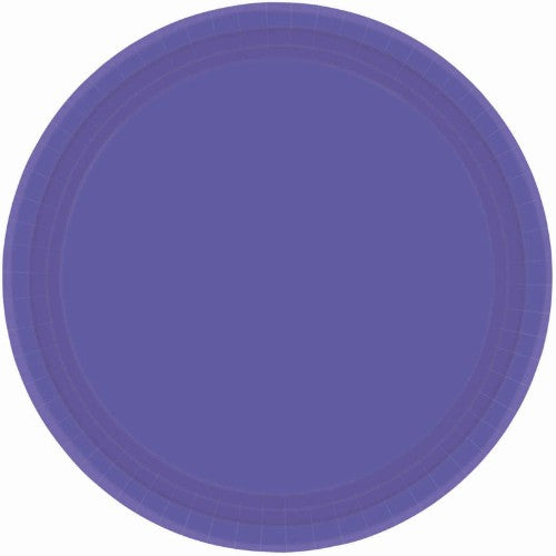 Vibrant purple round paper plates, 26cm, pack of 20, ideal for stylish serving at parties and gatherings.