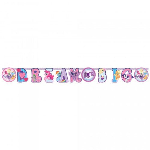 My Little Pony Jumbo Add-An-Age Banner featuring colorful characters for customizable birthday celebrations.