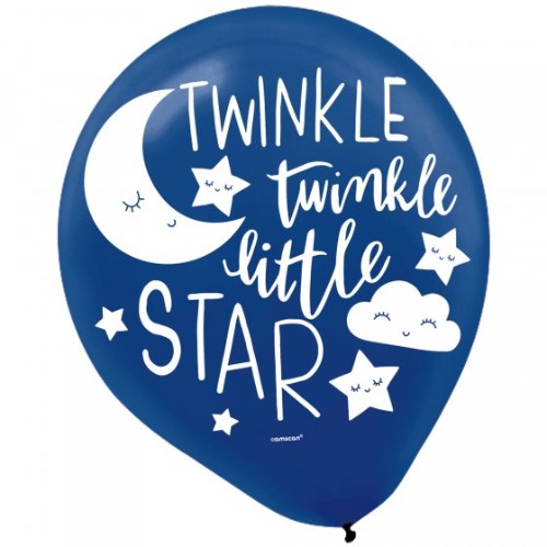 Twinkle Little Star latex balloons, 30cm, pack of 15, featuring enchanting star designs for festive celebrations.