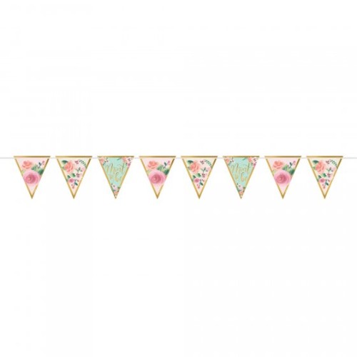 Mint To Be Pennant Banner with 24 colorful pennants and a 4.5m ribbon for stylish celebrations, perfect for parties and showers.