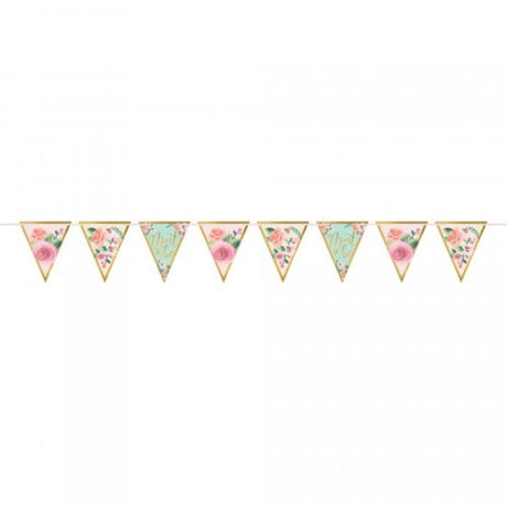 Mint To Be Pennant Banner with 24 colorful pennants and a 4.5m ribbon for stylish celebrations, perfect for parties and showers.