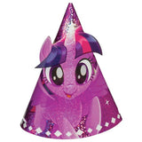 Colorful My Little Pony party hats featuring beloved characters, perfect for children's birthday celebrations, pack of 8.