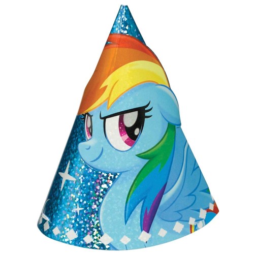 Colorful My Little Pony party hats featuring beloved characters, perfect for kids' themed birthday celebrations. Pack of 8.