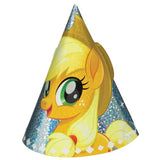 Colorful My Little Pony party hats featuring beloved characters, perfect for vibrant birthday celebrations and themed events.