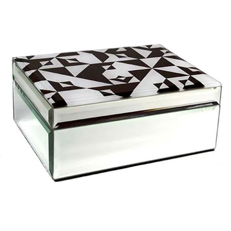 Elegant glass mirror jewellery box with three compartments and dedicated ring storage, perfect for organizing accessories.