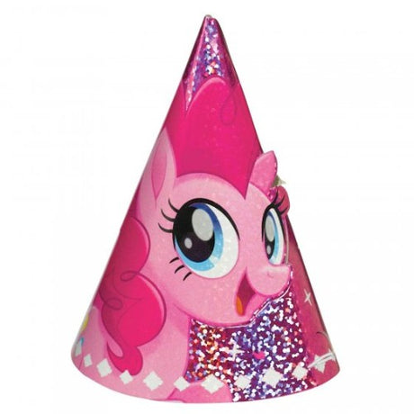 Colorful My Little Pony party hats featuring beloved characters, perfect for themed birthday celebrations for kids. Pack of 8.