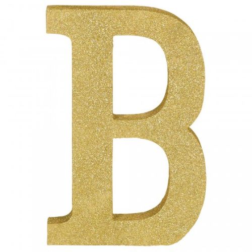 Glittering gold wooden Letter B decoration, 22cm high, perfect for stylish home or event decor.