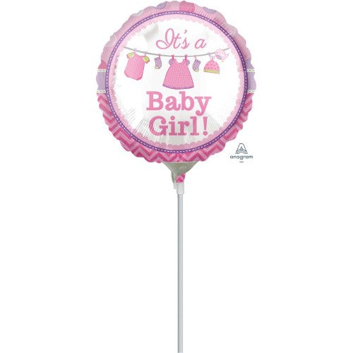 Foil balloon announcing "It's A Baby Girl," perfect for baby showers and celebrations, in vibrant colors and 4' size.