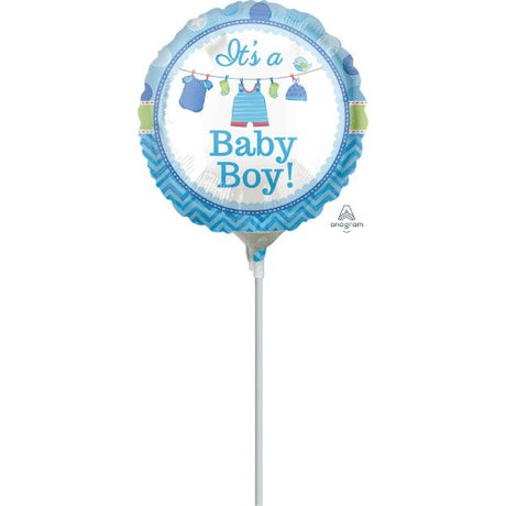 Blue 'It's A Boy' foil balloon, 4' size, perfect for baby showers and welcoming a newborn boy. Durable and eye-catching design.