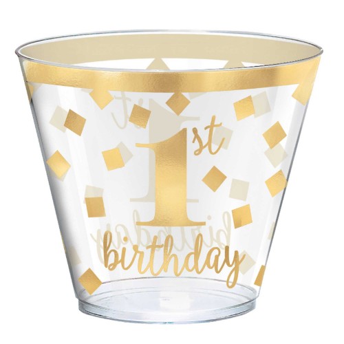 Vibrant pack of 30 personalized 9oz tumblers, perfect for celebrating a child's 1st birthday with festive designs.