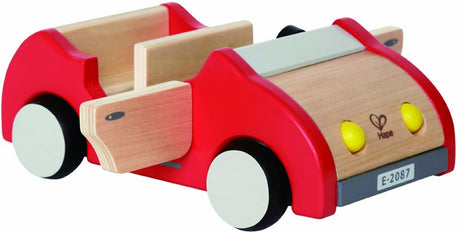 Wooden Family Car by Hape, a colorful, eco-friendly toy for imaginative play and family bonding, perfect for kids aged 3+.
