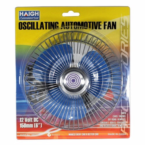 Compact 6-inch HAIGH oscillating fan with adjustable bracket for efficient airflow in cars, boats, and outdoor adventures.