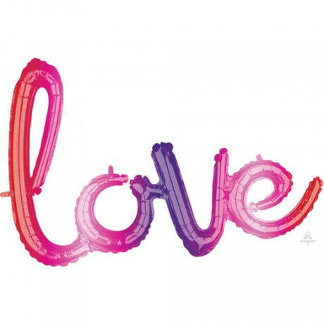 Ombre Love G40 foil balloon, pink to purple gradient, 78cm x 53cm, perfect for romantic celebrations and events.