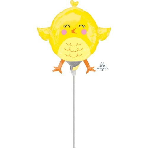 Mini foil balloon shaped like a cheerful chicky, vibrant yellow, perfect for parties and celebrations.