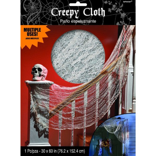 Creepy cloth decoration featuring a bloody design for Halloween, perfect for haunted houses and chilling atmospheres.