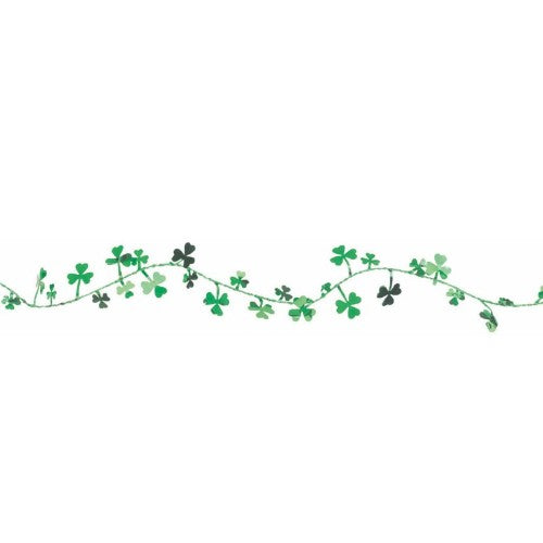 Vibrant Shamrock Wire Garland featuring shimmering green shamrocks, perfect for St. Patrick's Day decor and celebrations.