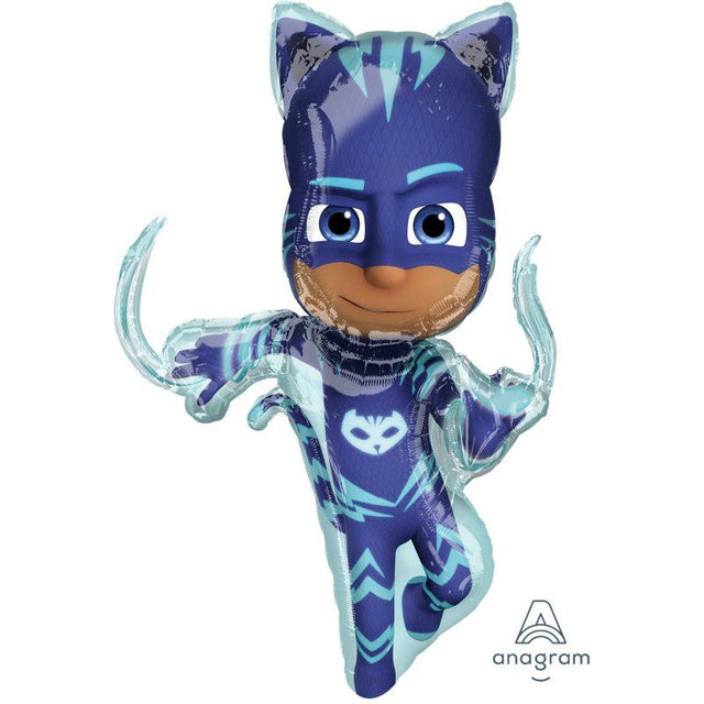 Supershape foil balloon featuring Catboy from PJ Masks, measuring 53cm x 93cm, perfect for themed parties and celebrations.