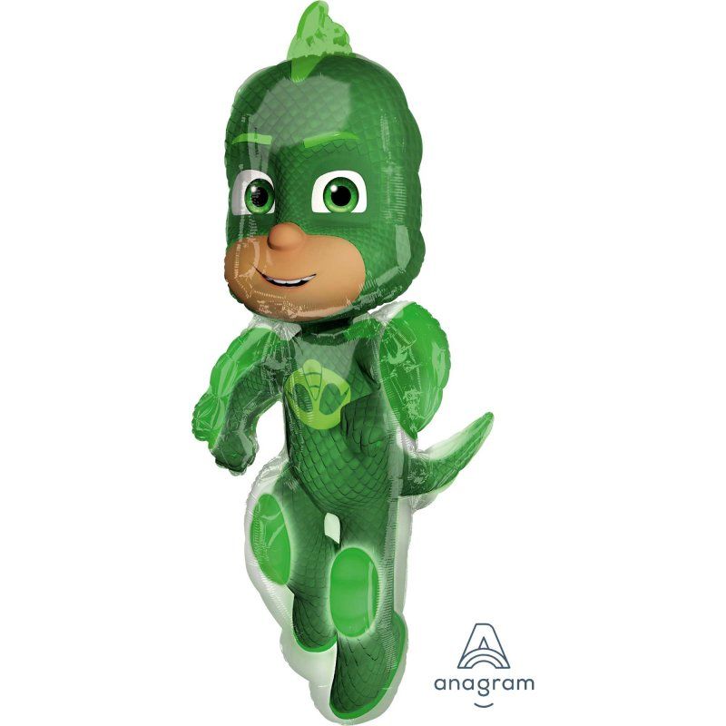 Supershape foil balloon featuring PJ Masks' Gekko, vibrant colors, measuring 58cm x 96cm, perfect for celebrations.