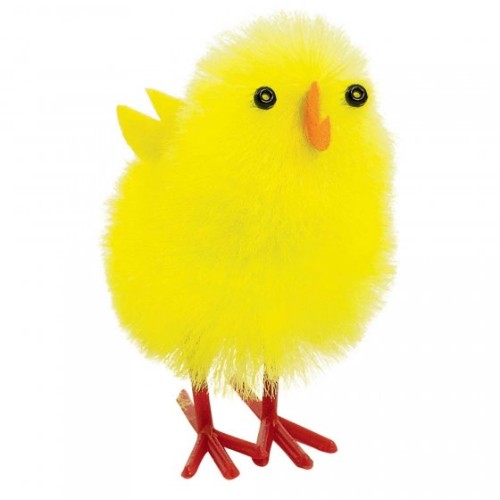 Colorful pack of 6 medium 4cm chenille chicks, perfect for Easter decor and children's crafts.