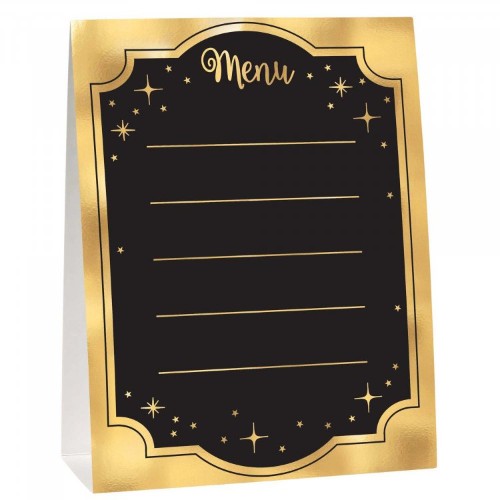 Elegant gold buffet decorating kit with wooden picks, labels, and place cards for stylish birthday celebrations.