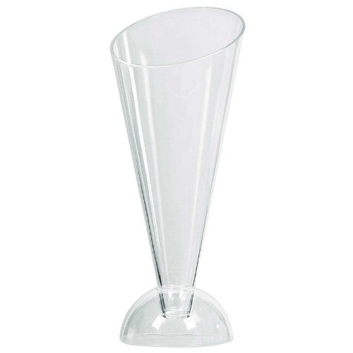 Clear plastic mini catering cone stands, 4.5" tall, pack of 40 for stylish appetizer and dessert presentations at events.