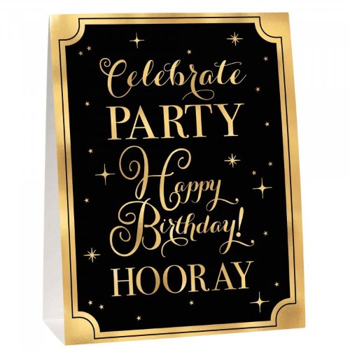 Gold Happy Birthday Buffet Decorating Kit featuring chic wooden picks and elegant labeling cards for stylish celebrations.