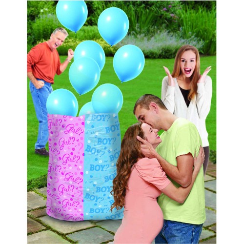 Gender Reveal Balloon Sack - Boy featuring 8 blue latex balloons, perfect for celebrating your baby's gender reveal.