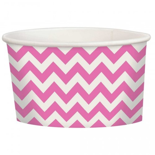 Pink chevron treat cups (9.5oz, pack of 20) ideal for sweets, desserts, and snacks at parties and events.