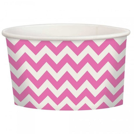 Pink chevron treat cups (9.5oz, pack of 20) ideal for sweets, desserts, and snacks at parties and events.