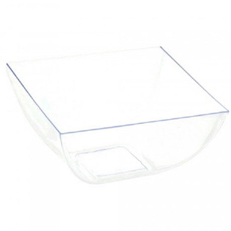 Set of 10 clear plastic mini bowls, 8oz capacity, perfect for elegant serving of appetizers and desserts at events.