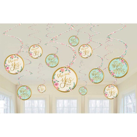 Mint to Be Hanging Spiral Decorations featuring 12 vibrant spirals with elegant cutouts for stylish party decor.