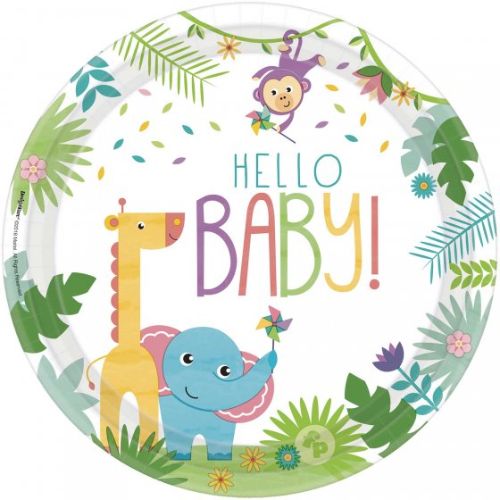 Colorful Fisher Price Hello Baby round plates for kids, BPA-free, 10 1/2" size, pack of 8, perfect for fun mealtimes.