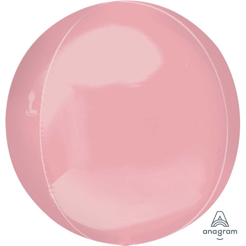 Pastel pink orb-shaped foil balloon, 38cm x 40cm, perfect for celebrations like birthdays and baby showers.