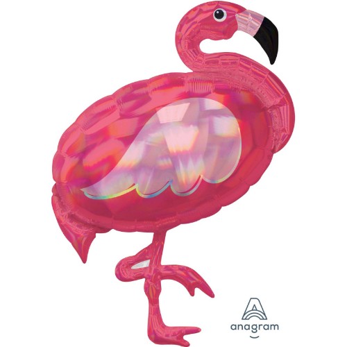 Foil Balloon - Supershape Holographic Iridescent Pink Flamingo