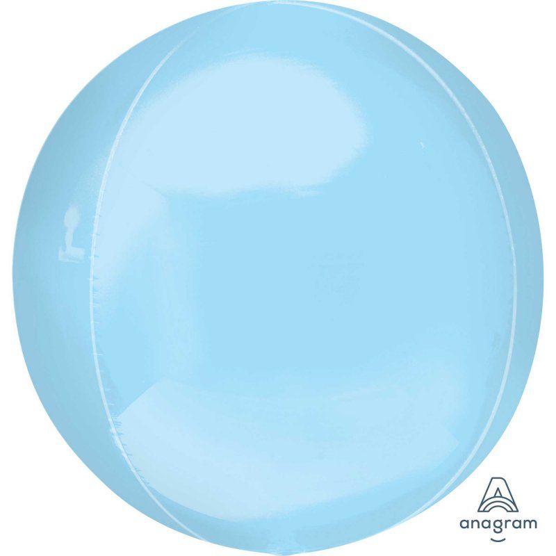 Pastel blue self-sealing Orbz XL foil balloon, 38cm x 40cm, perfect for elegant celebrations and party decor.