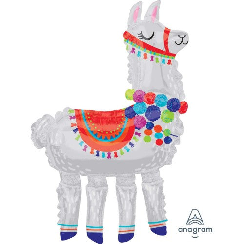 Vibrant self-sealing Airwalker Llama foil balloon, perfect for parties, glides playfully across the ground.