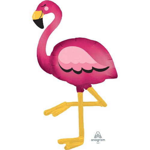 Self-sealing Airwalker Flamingo foil balloon, perfect for brightening celebrations with vibrant colors and graceful floating design.