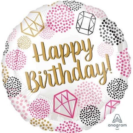 Vibrant 45cm foil balloons featuring a sparkling gem design for colorful birthday celebrations and lasting joy.