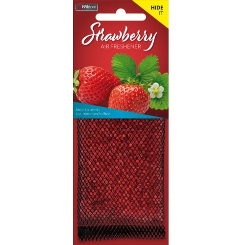 Discreet air freshener sachet in strawberry scent, perfect for under seats in cars or offices to eliminate odors.