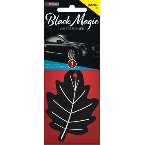 Air Freshener Leaf Black Magic by WILDCAT, featuring Drakkar Noir scent, perfect for any space with convenient hanging cords.