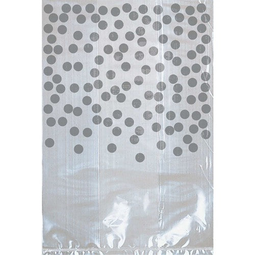 Party Cello Bags with Silver Dots, 15cm x 10cm, pack of 25 for stylish party favors and gift packaging.