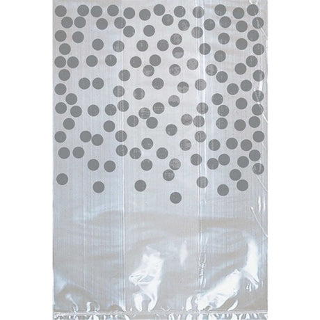 Party Cello Bags with Silver Dots, 15cm x 10cm, pack of 25 for stylish party favors and gift packaging.