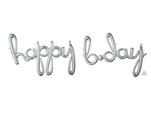 Silver foil "Happy Bday" balloon, self-sealing, designed for air fill, perfect for stylish birthday celebrations.