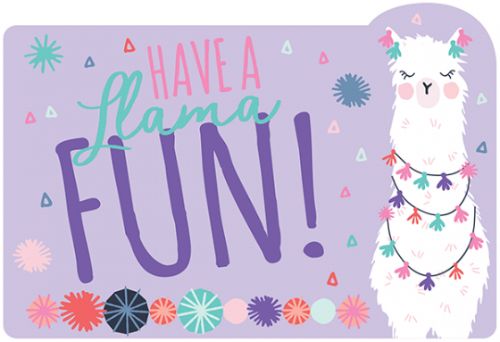 Colorful Llama Fun Postcard Invitations set, perfect for birthdays and baby showers, includes envelopes, seals, and stickers.