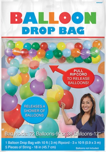 Balloon Release Drop Bag with 3m Ripcord, designed for launching up to 38 latex balloons at celebrations.