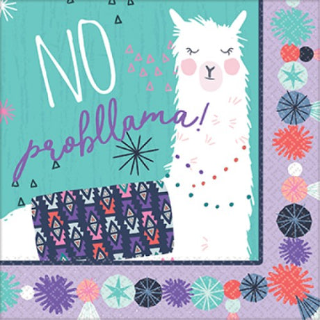 Colorful Llama Fun Lunch Napkins, 33cm x 33cm, pack of 16, perfect for parties and spills.