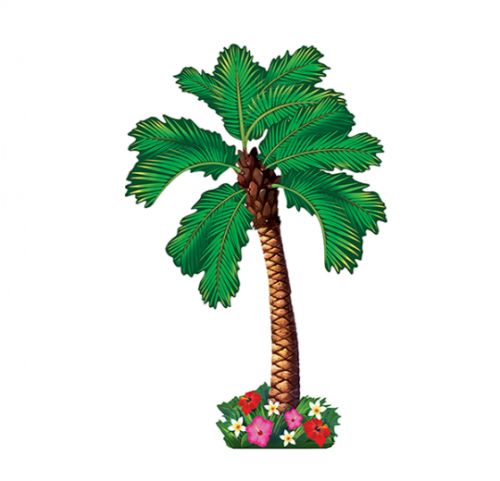 Vibrant 72-inch cardboard palm tree cutout for summer luau parties and tropical-themed events.