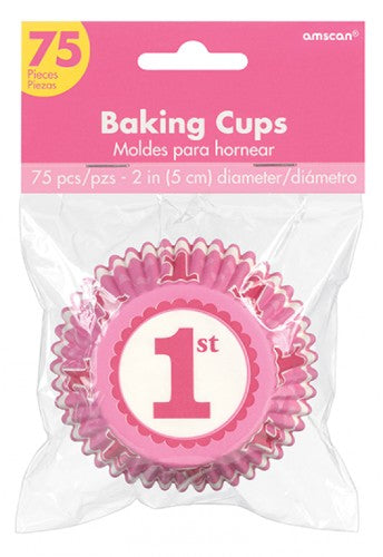 Standard Cupcake Cases - 1st Birthday Pink (75 units) - Pack of 75