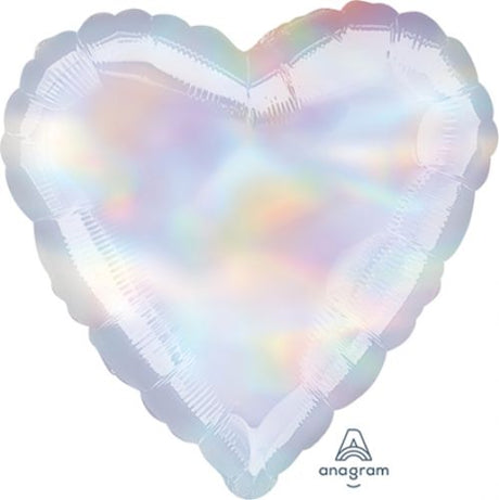 45cm iridescent heart balloon radiating rainbow colors, perfect for celebrations and event decor.